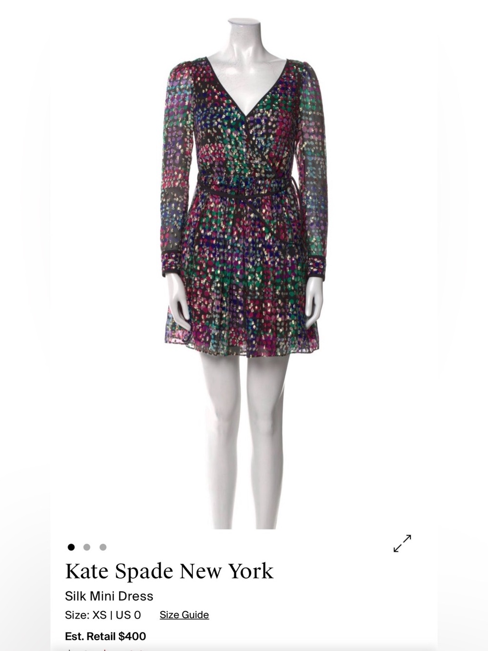 Kate Spade Metallic Silk Wrap Mini Dress in “Make Magic” (Size 0) NWOT - Picture 2 of 9